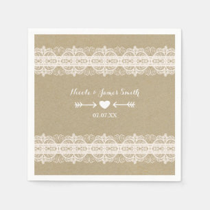 Serviette En Papier Papier Brun & Dentelle Blanche Mariage Rustique Na