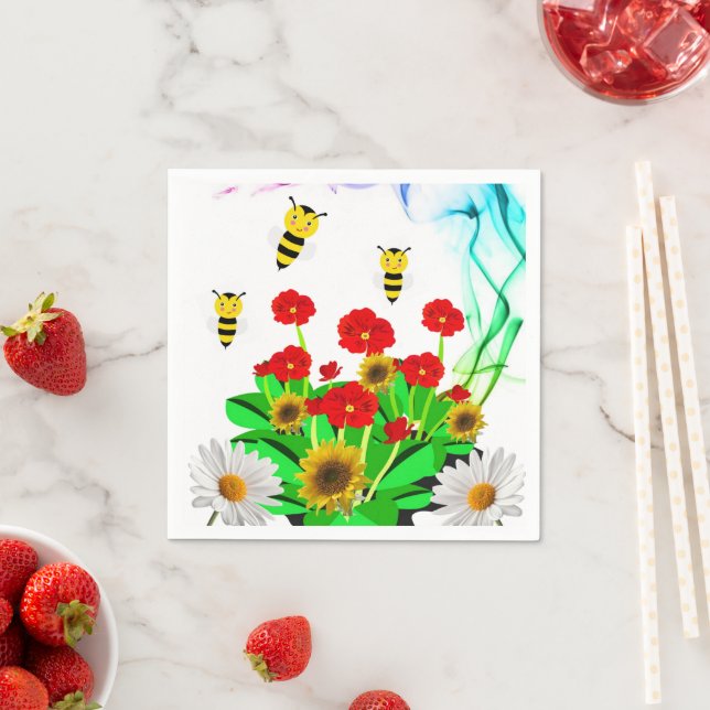 Serviette En Papier Papier, Bumblebee Fleur de Tournesol Floral (En situation)