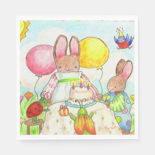 Serviette En Papier Papier Bunny Anniversaire (Devant)