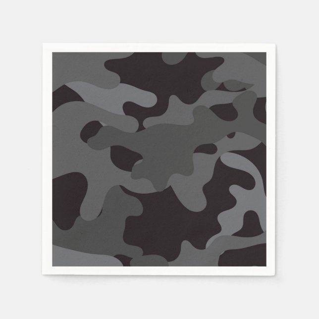 Serviette En Papier Papier camouflage noir et gris (Devant)
