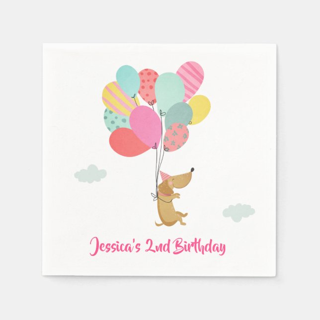 Serviette En Papier Papier Chien Puppy serviettes Ballons Pawty Fille  (Devant)