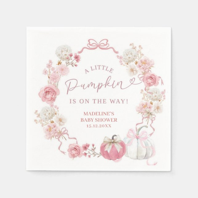 Serviette En Papier Papier Citrouille blanc et rose (Devant)