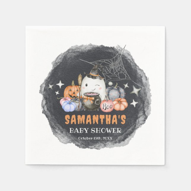 Serviette En Papier Papier Citrouille Halloween Baby shower Little Boo (Devant)