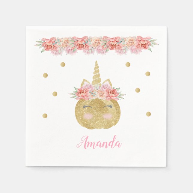 Serviette En Papier Papier Citrouille Unicorne Napkin (Devant)