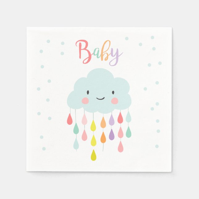 Serviette En Papier Papier Cloud Napkin Baby sprinkle Raindrops Douche (Devant)