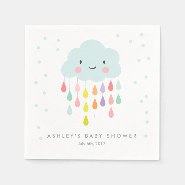 Serviette En Papier Papier Cloud Napkin Baby sprinkle Raindrops Douche (Devant)