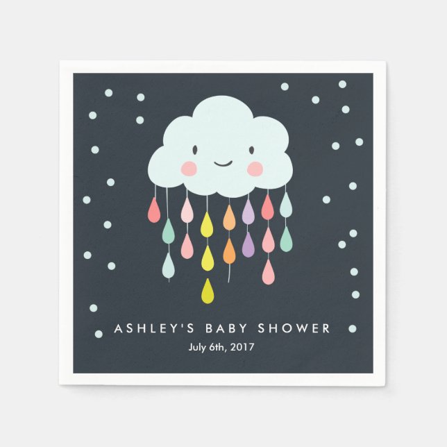Serviette En Papier Papier Cloud Napkin Baby sprinkle Raindrops Douche (Devant)