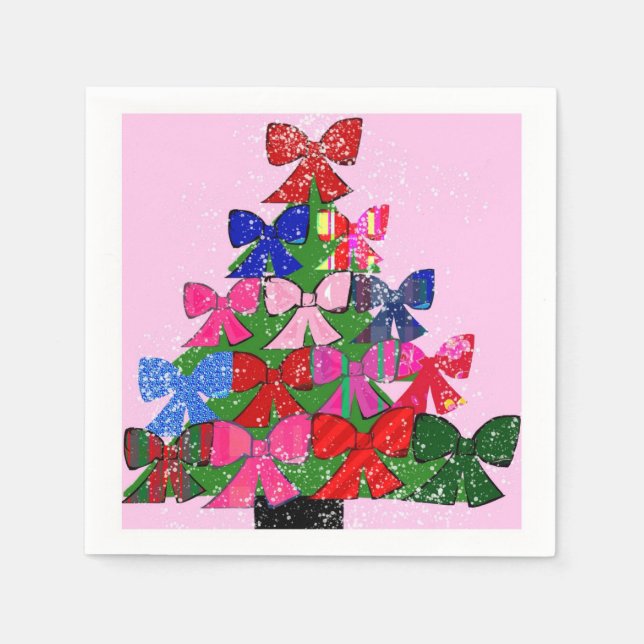 Serviette En Papier Papier, Cocktail Bows Arbre de Noël (Devant)