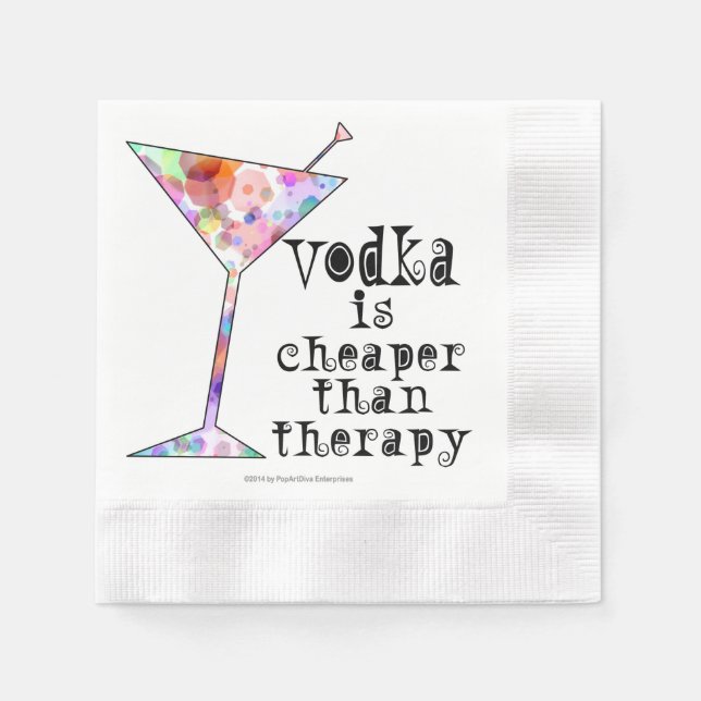SERVIETTE EN PAPIER PAPIER COCKTAIL NAPKINS, VODKA MOINS CHER QUE LA T (Devant)