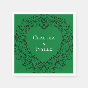 Serviette En Papier Papier coeur gothique Napkin vert & noir 1