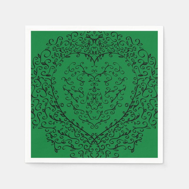 Serviette En Papier Papier coeur gothique Napkin vert & noir 4 (Devant)