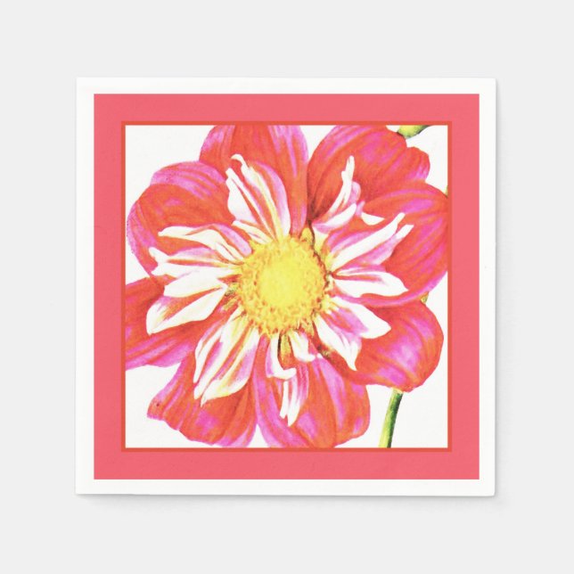 Serviette En Papier Papier dahlia rayé rouge et blanc corail (Devant)