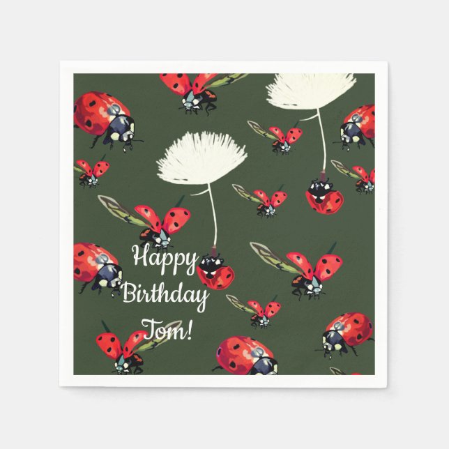 Serviette En Papier Papier d'anniversaire adorable Ladybugs (Devant)