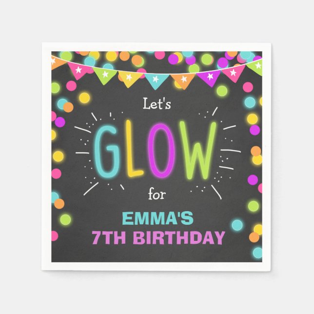 Serviette En Papier Papier d'anniversaire brillant Napkins Neon Disco  (Devant)