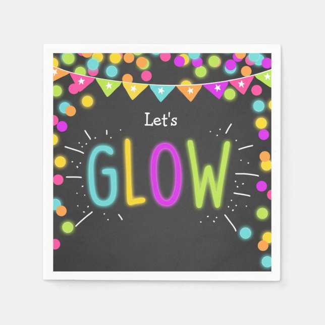 Serviette En Papier Papier d'anniversaire brillant Napkins Neon Disco  (Devant)