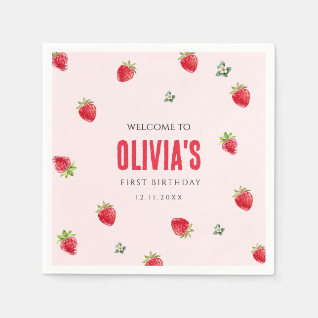 Serviette En Papier Papier d'anniversaire de fraise serviettes (Devant)