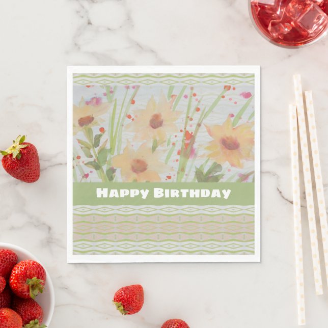 Serviette En Papier Papier d'anniversaire joliment fleuri (En situation)