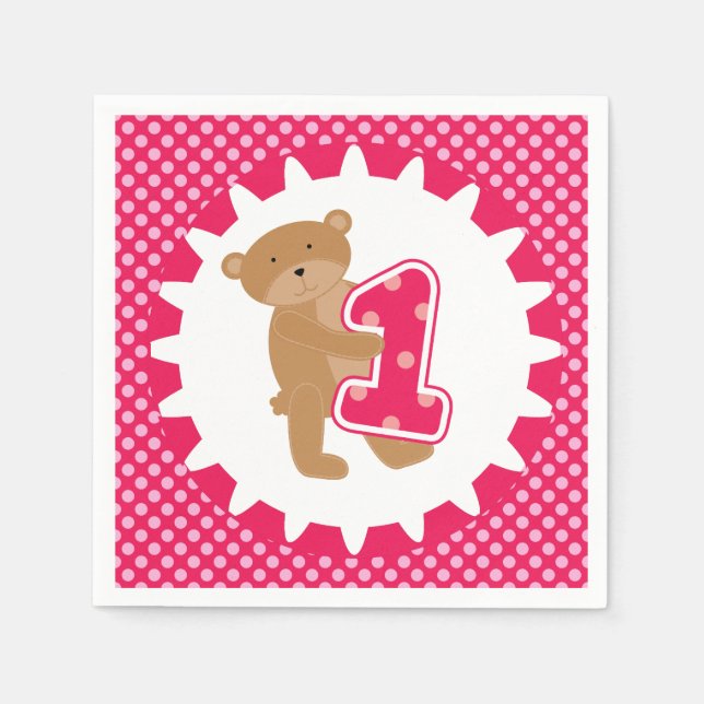 Serviette En Papier Papier de 1er anniversaire de l'ours Brown (Devant)