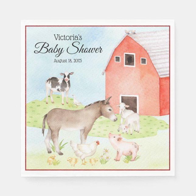 Serviette En Papier Papier de Baby shower animal de ferme (Devant)
