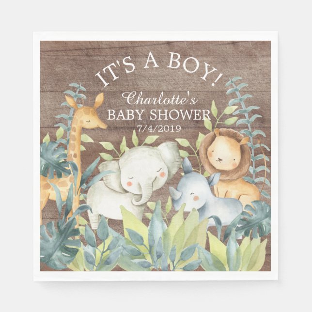 Serviette En Papier Papier de Baby shower animal de la jungle rustique (Devant)