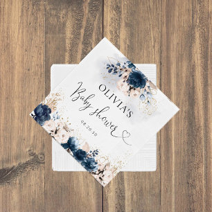 Serviette En Papier Papier de Baby shower bleu et Dusty Marine et Rose