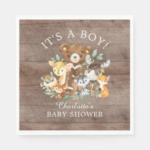 Serviette En Papier Papier de Baby shower d'animaux de bois rustique