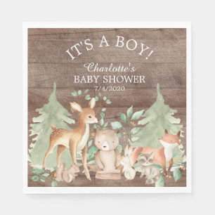 Serviette En Papier Papier de Baby shower d'animaux de bois rustique