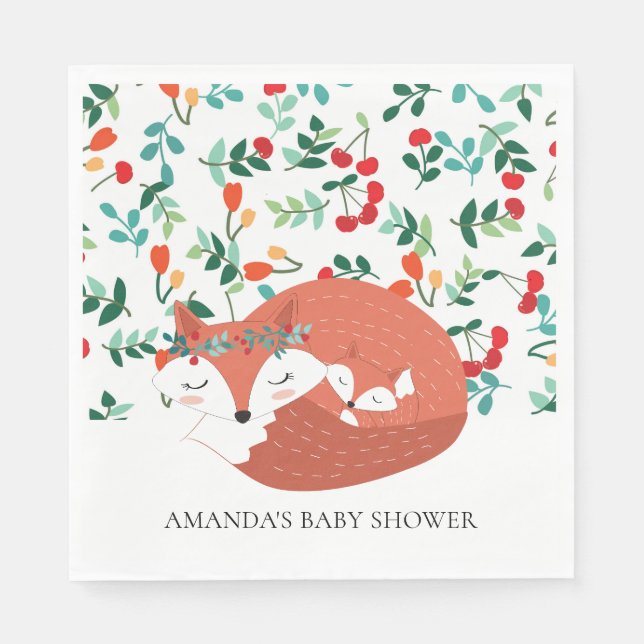 Serviette En Papier Papier de Baby shower de bois Fox (Devant)