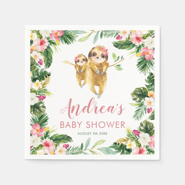 Serviette En Papier Papier de Baby shower de fentes pour fille tropica (Devant)