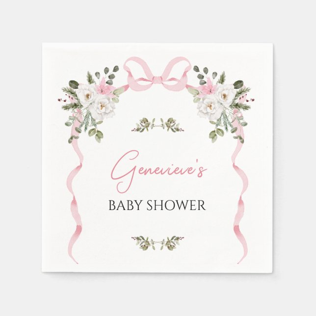 Serviette En Papier Papier de Baby shower de la Bow rose Coquette (Devant)