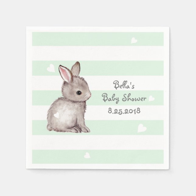 Serviette En Papier Papier de Baby shower de lapin à la menthe (Devant)
