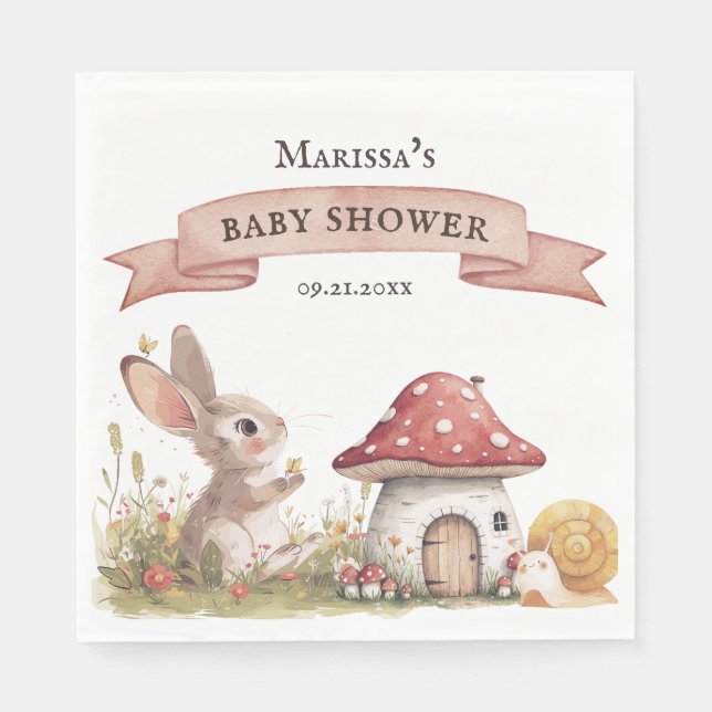 Serviette En Papier Papier de Baby shower de lapin rustique (Devant)