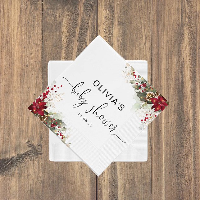 Serviette En Papier Papier de Baby shower de Noël Rouge Poinsettia (Créateur téléchargé)
