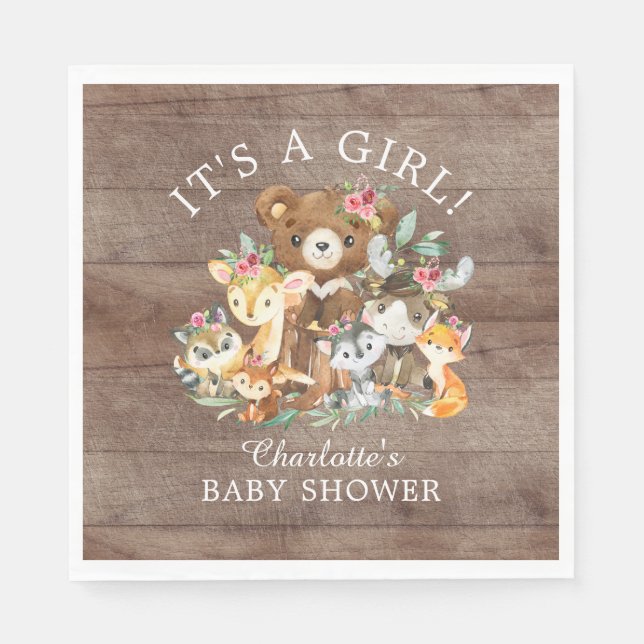 Serviette En Papier Papier de Baby shower en bois rustique (Devant)