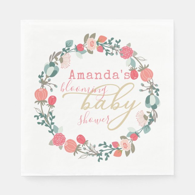 Serviette En Papier Papier de Baby shower floral florissant Napkin (Devant)