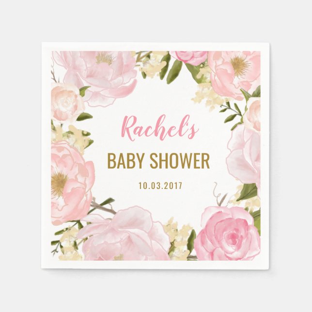 Serviette En Papier Papier de Baby shower Floral Rose Push (Devant)