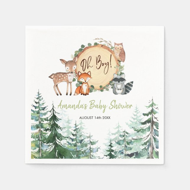 Serviette En Papier Papier de Baby shower forestier (Devant)
