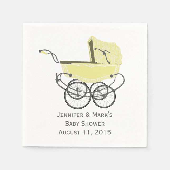 Serviette En Papier Papier de Baby shower Jaune Pram personnalisé (Devant)