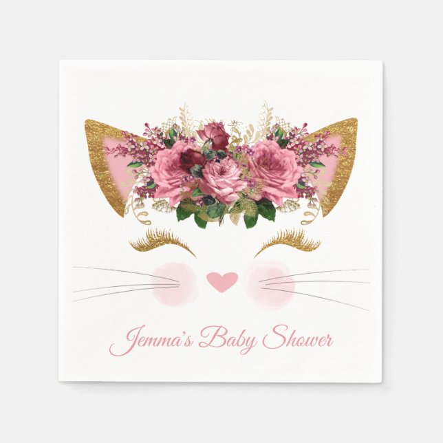 Serviette En Papier Papier de Baby shower jolie Kitty (Devant)