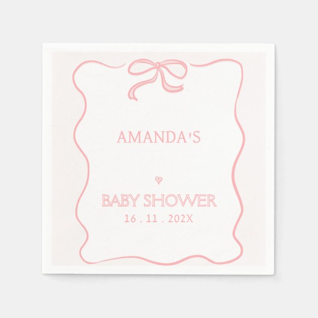 Serviette En Papier Papier de Baby shower moderne Rose Girl Bow (Devant)