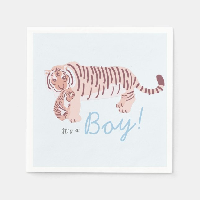 Serviette En Papier Papier de Baby shower pour bébé et tigre bleu (Devant)