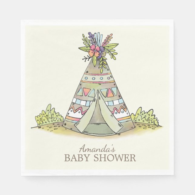 Serviette En Papier Papier de Baby shower Tribal Teepee Adventure (Devant)