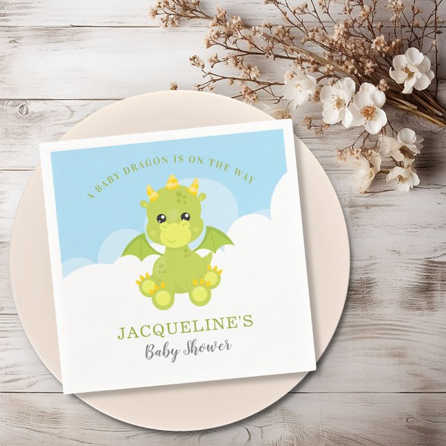 Serviette En Papier Papier de Baby shower Whimsical Boy Dragon (Whimsical Boy Dragon Baby Shower Paper Napkins)