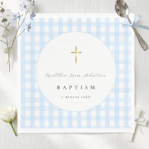 Serviette En Papier Papier de baptême bébé à carreaux bleus