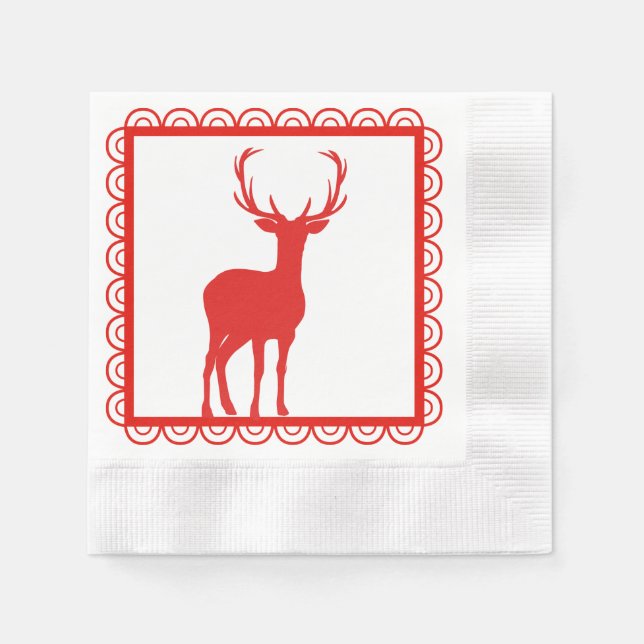 Serviette En Papier Papier de cerf de Noël rouge et blanc Napkin (Devant)