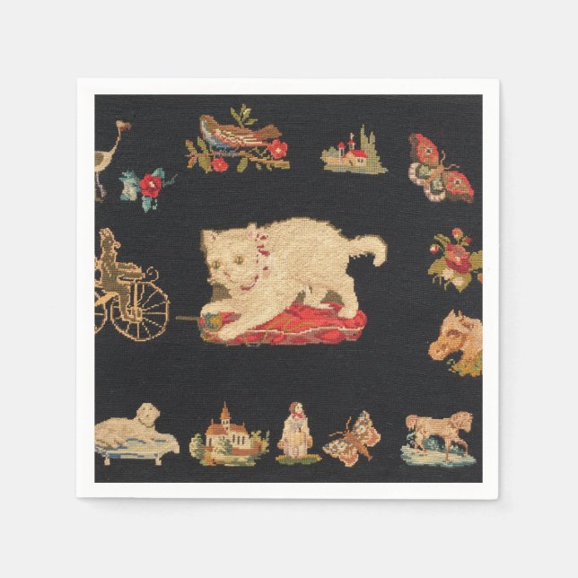 Serviette En Papier Papier de chat Kitty Needlepoint Napkin (Devant)