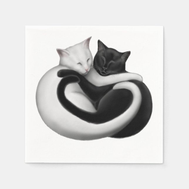 Serviette En Papier Papier de chats Black White Love Napkins (Devant)
