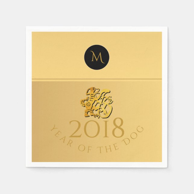 Serviette En Papier Papier de chien chinois d'or 2018 Monogramme P Nap (Devant)
