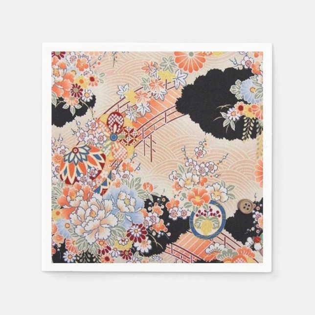 Serviette En Papier Papier de découpage rose orange japonais Kimono fl (Devant)