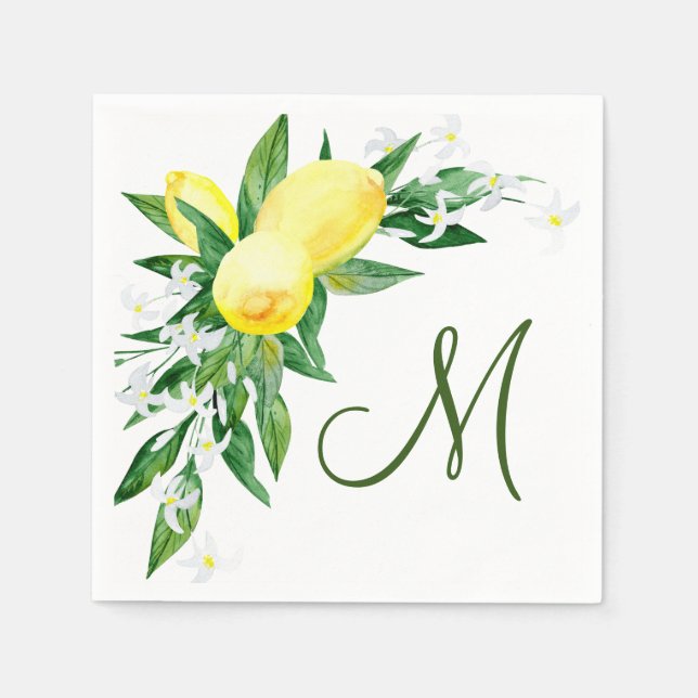 Serviette En Papier Papier de fête à monogramme de verdure de fleurs d (Devant)